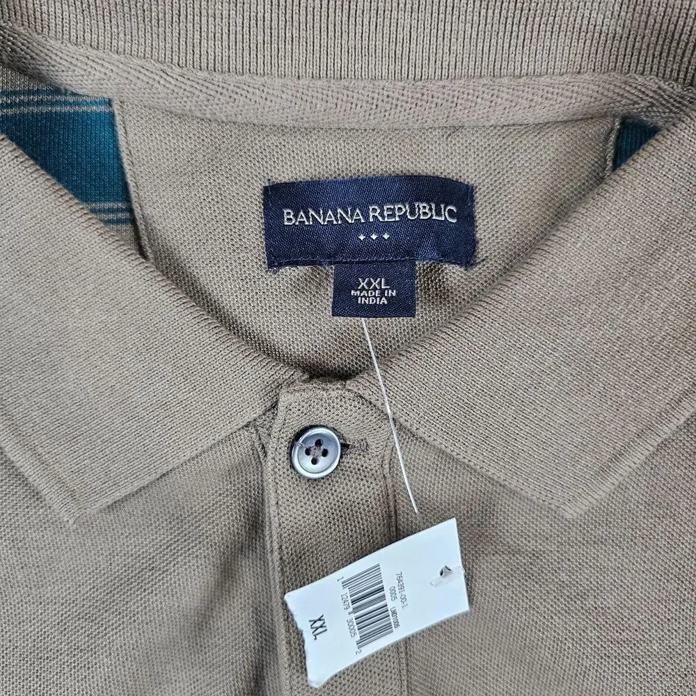 Banana Republic Polo Mens 2XL Brown Striped Cotton Preppy Embroidered Logo